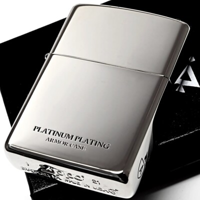 Zippo Lighter Armor Case Platinum Plating Silver Side Logo 