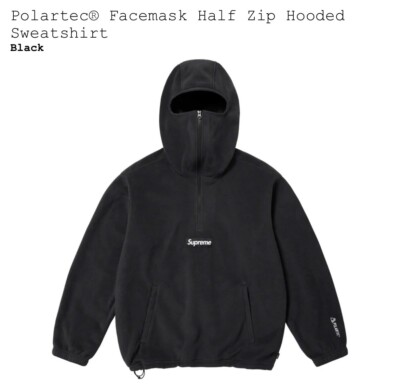 New Supreme® x Polartec® Facemask Half Zip Hooded Black Sweatshirt
