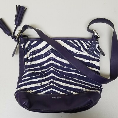 w/COA - COACH Legacy Zebra Print Zip Duffle Bag #23410 Marine