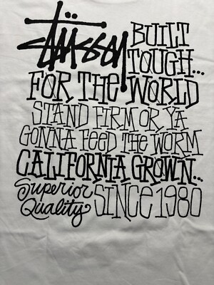 Stussy Built Tough Since 1980 Logo White Double Sided Graphic T