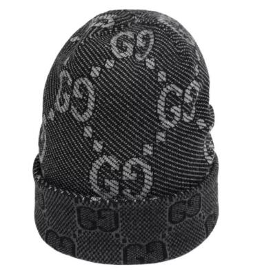 NEW GUCCI BLACK GRAY JUMBO GG DOUBLE LAYERED REVERSIBLE WOOL