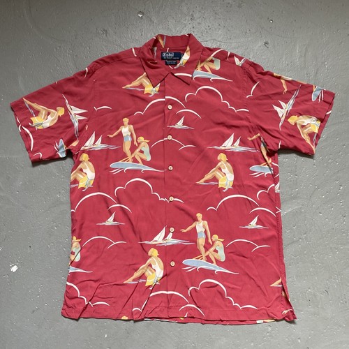 Vintage Polo Ralph Lauren Camp Surf Print Aloha Hawaiian Rayon