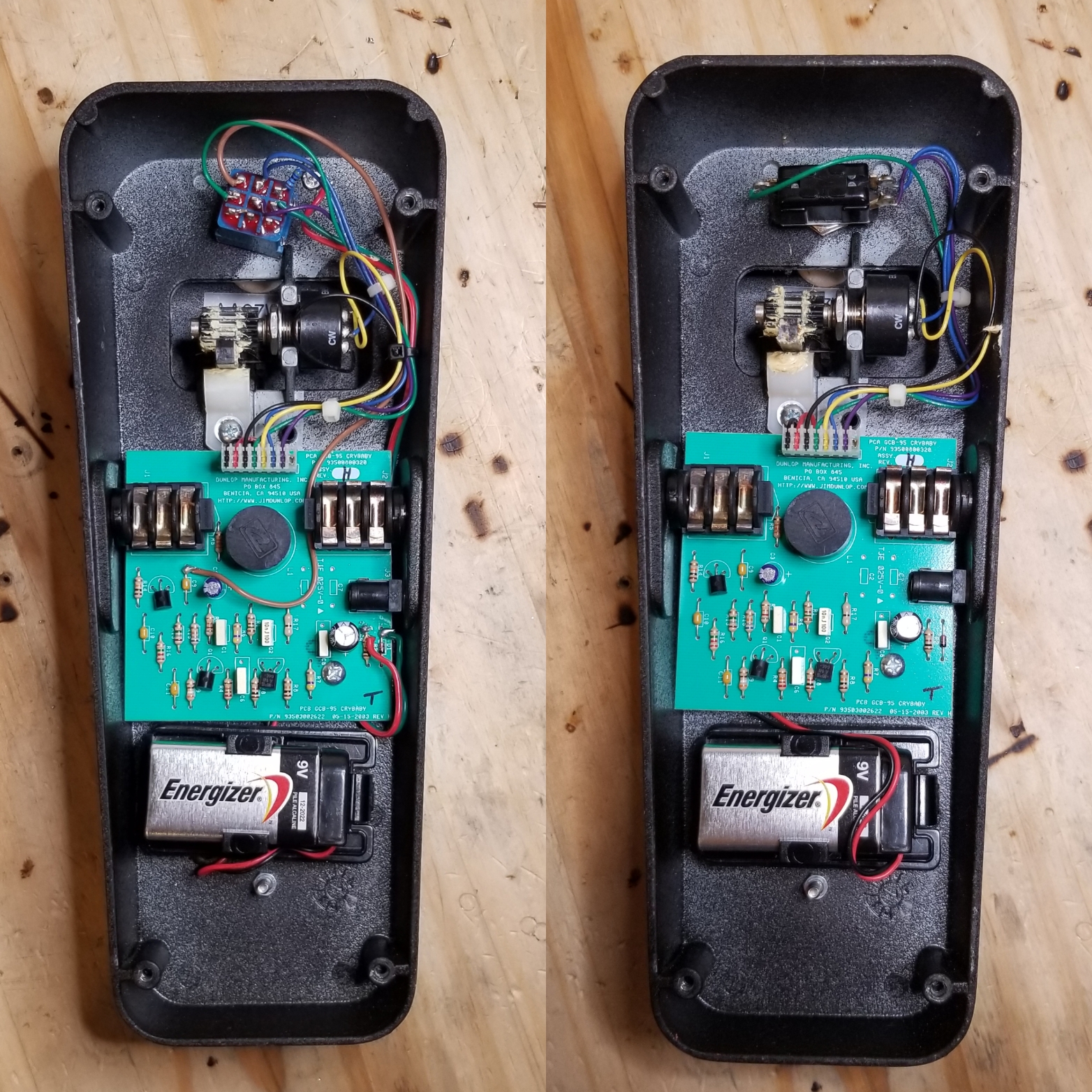 地元のギタリストのクライベイビーにLEDとトゥルーバイパススイッチを