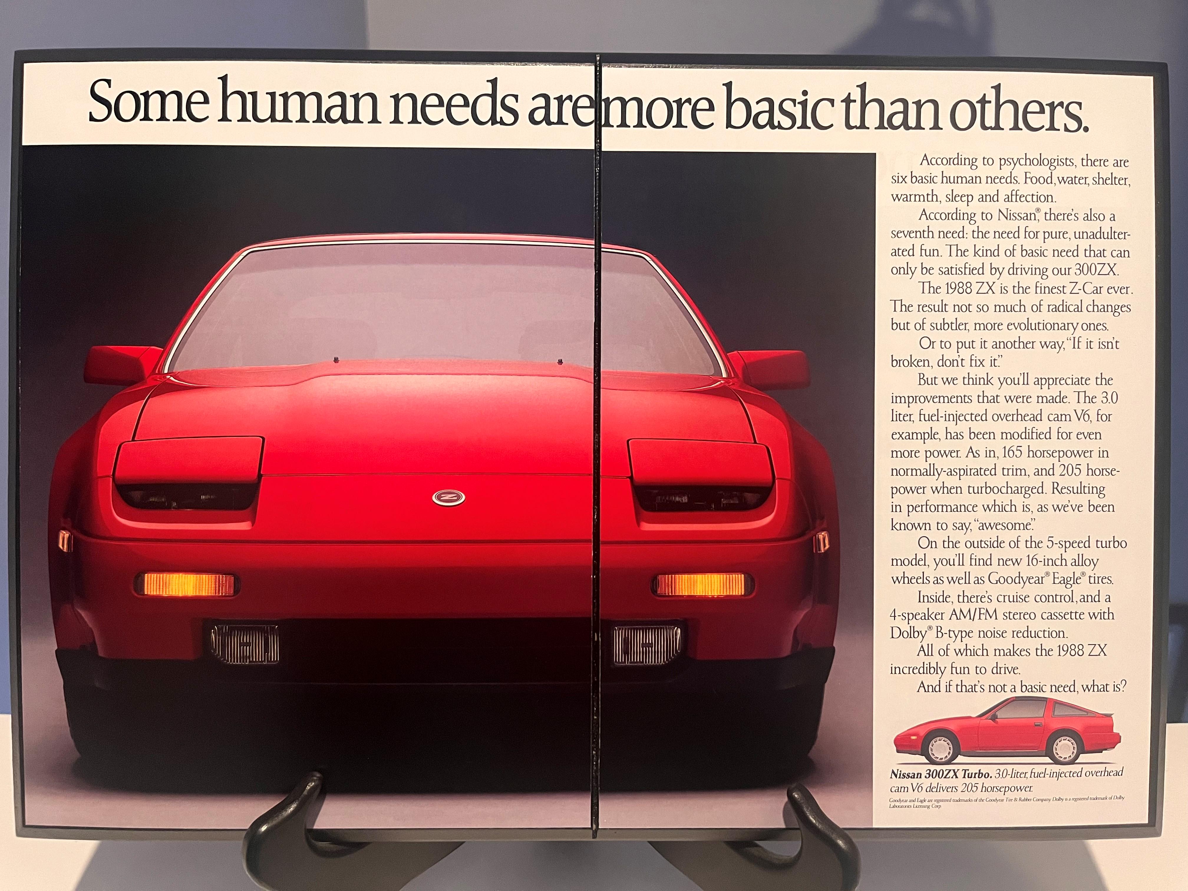 1988 Nissan ZX 2 Page Magazine Advertisement Mounted on a Wood