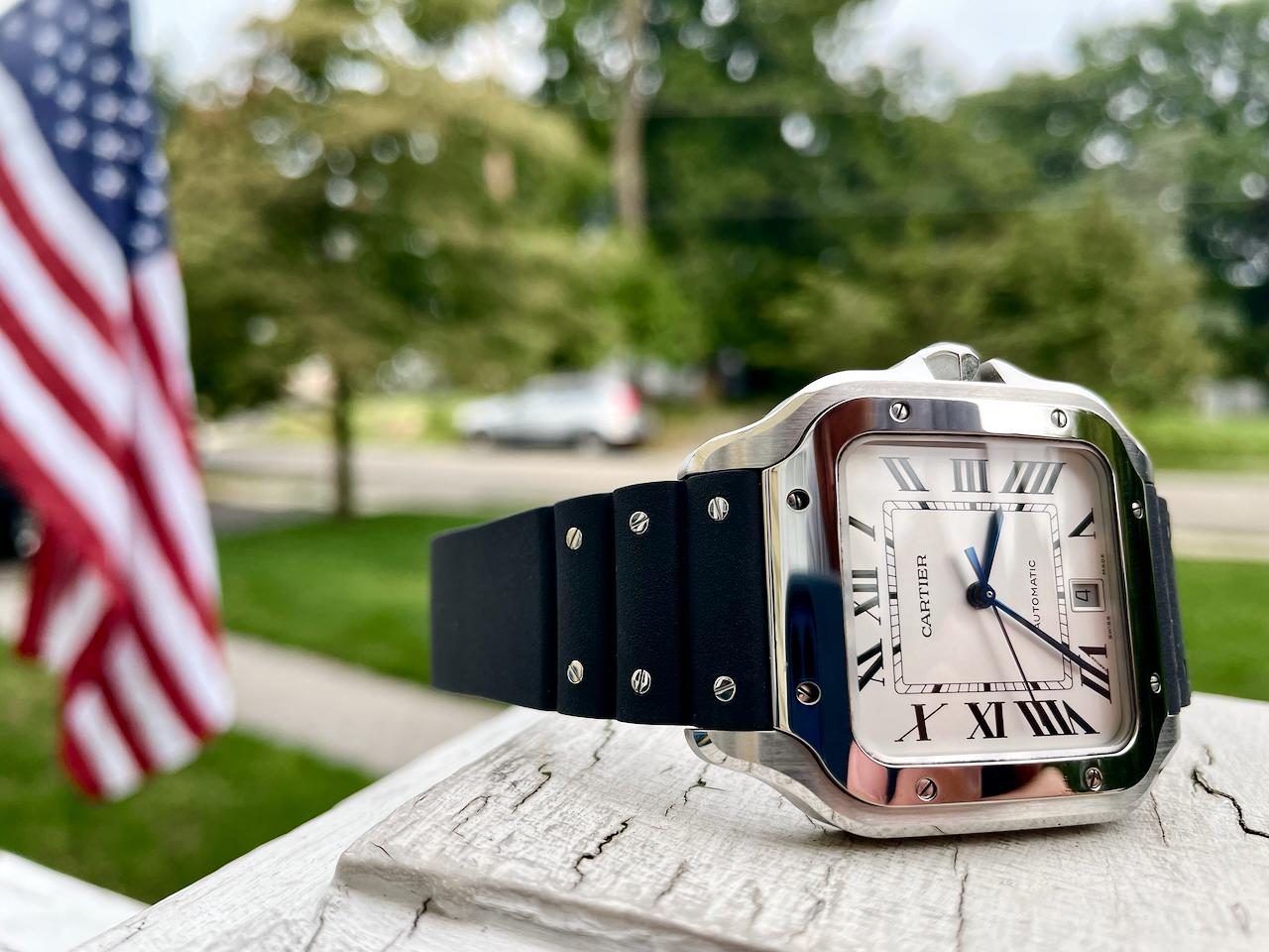 Cartier] サントス ドゥ カルティエ - ラージ、純正カルティエ ラバー