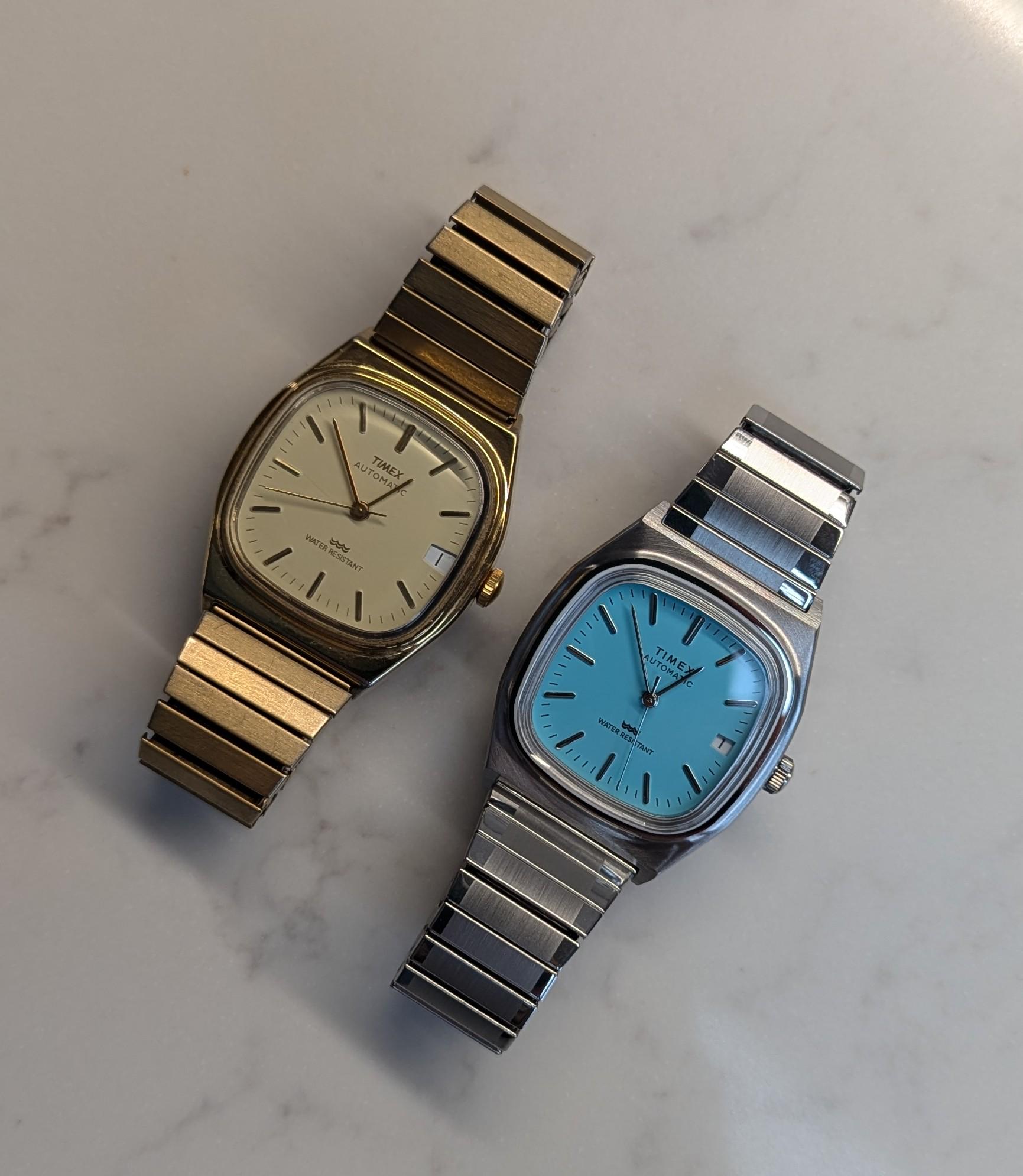 Timex® Automatic 1983 E-Line 34mm] オリジナルのゴールド vs