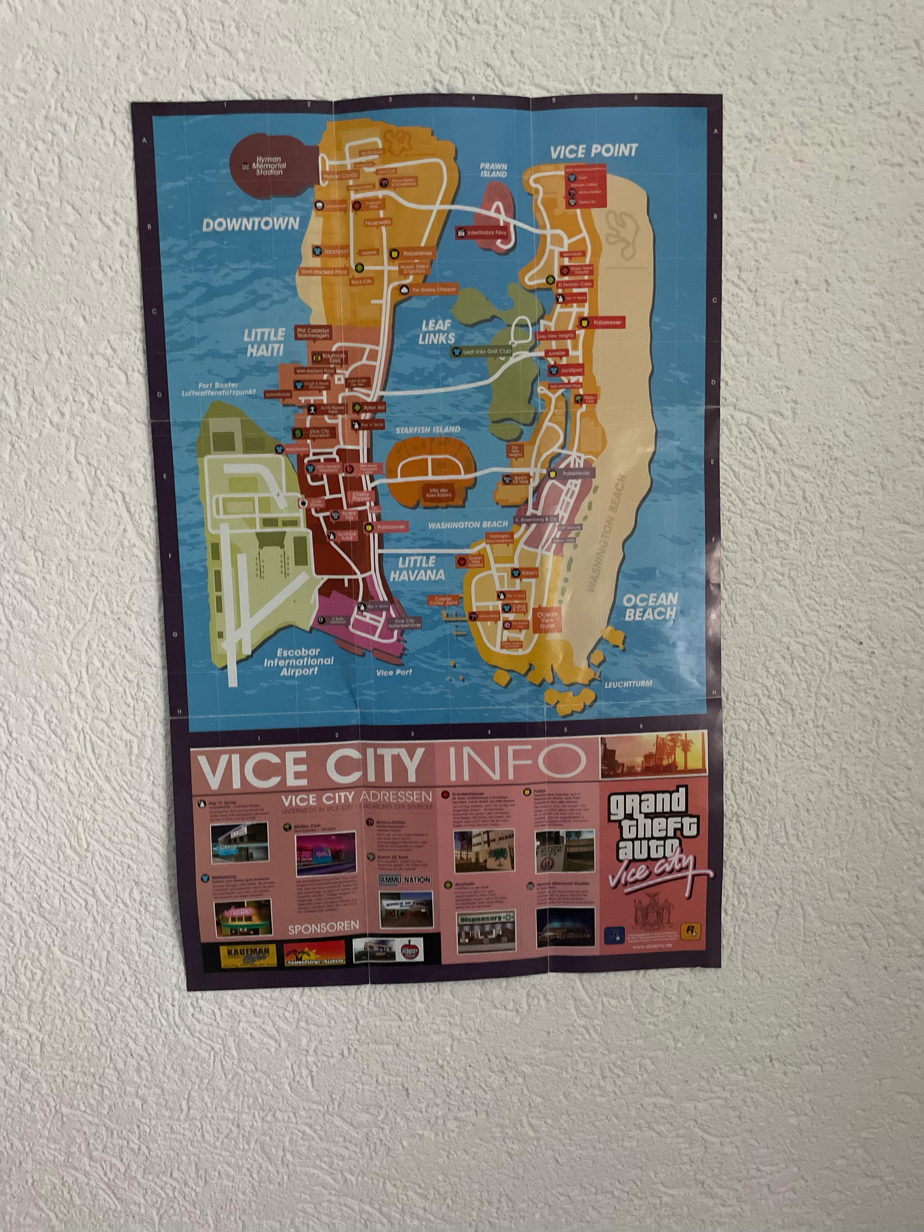 GTAバイスシティのオリジナルCDバージョンに付いてきたマップポスター