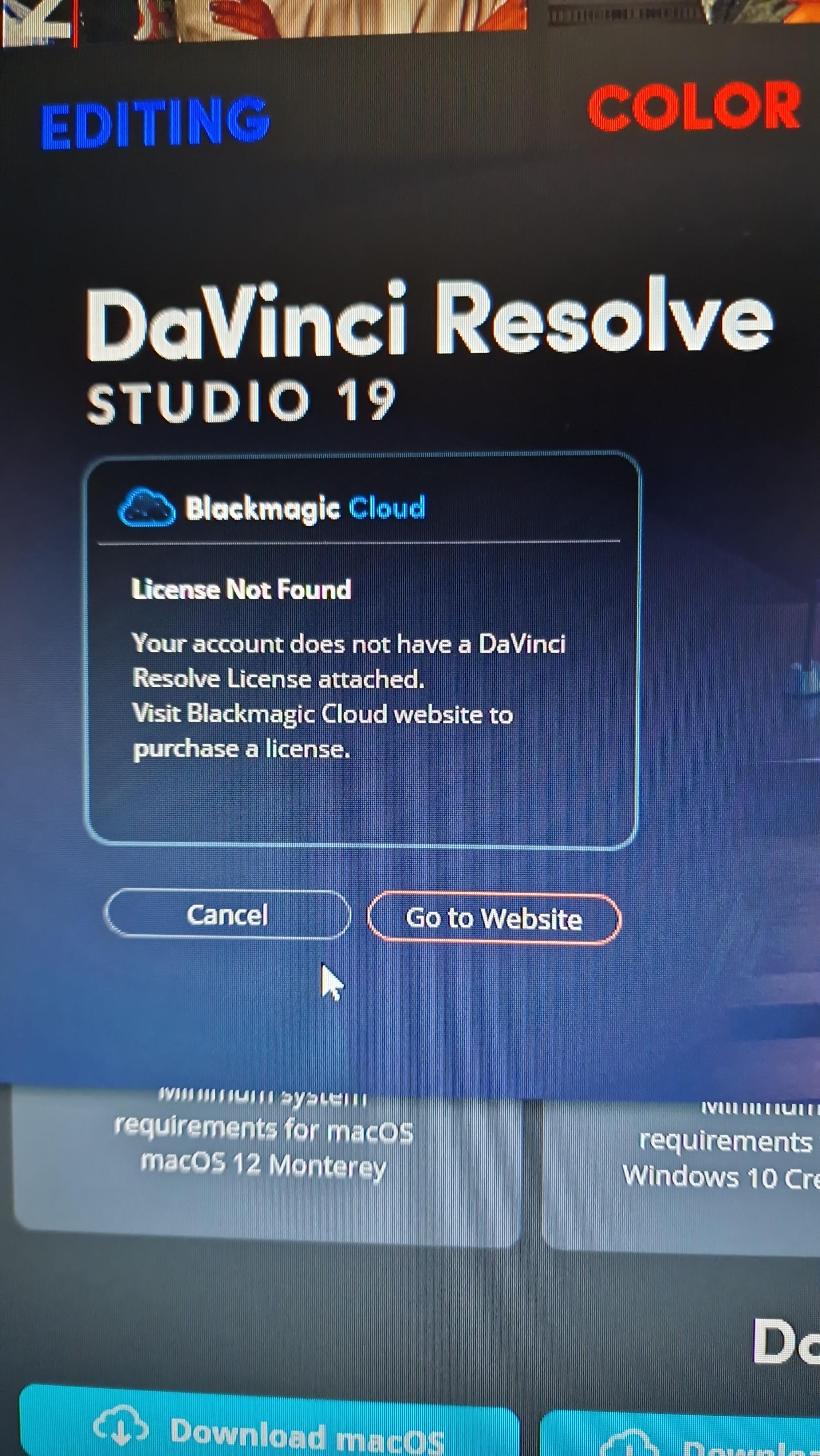 DaVinci Resolveが「ライセンスがない」ってずっと言うんだけど、これ