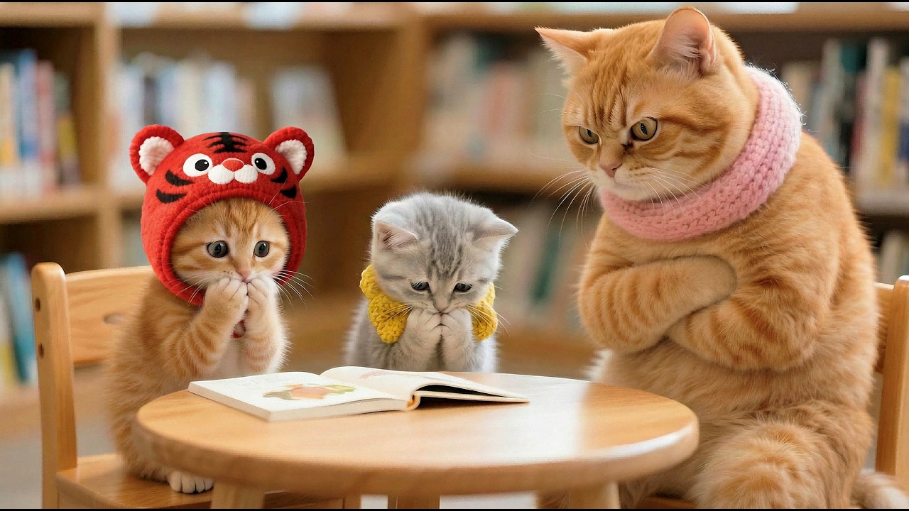 Kittens Make a Big Noise in the Library! Mom Cat Seriously Stops