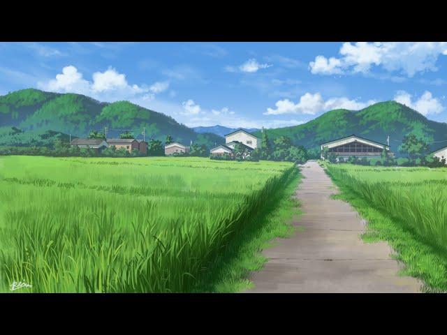 背景メイキング配信 田舎の田んぼ道を描きました anime background