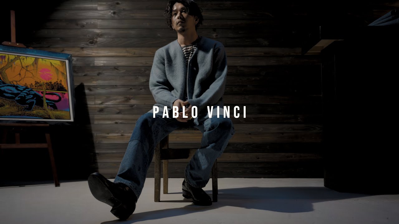 PABLO VINCI】Mohair cardigan/Knee patch remake denim/Damaged