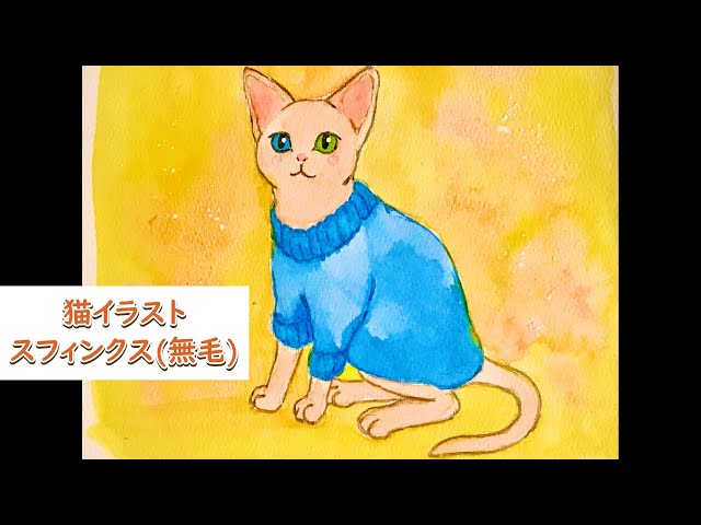 水彩画】今日のにゃんこ16【スフィンクス】 - YouTube