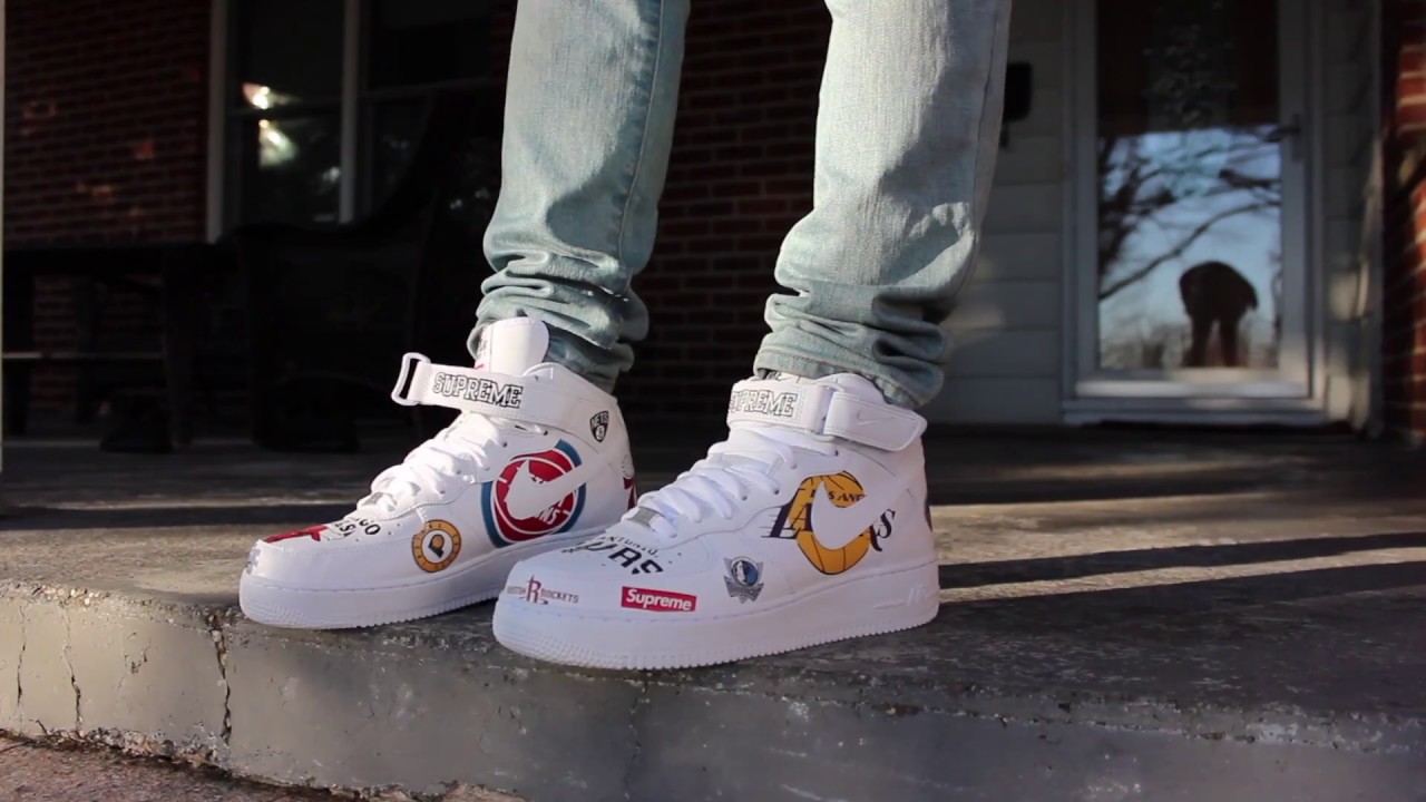 Supreme NBA Nike Air Force 1 Mid White Review + On Feet - YouTube