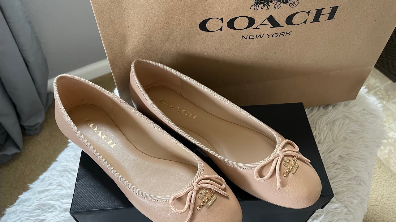 Coach Outlet Alina Ballet Flats Beige Leather Unboxing - YouTube