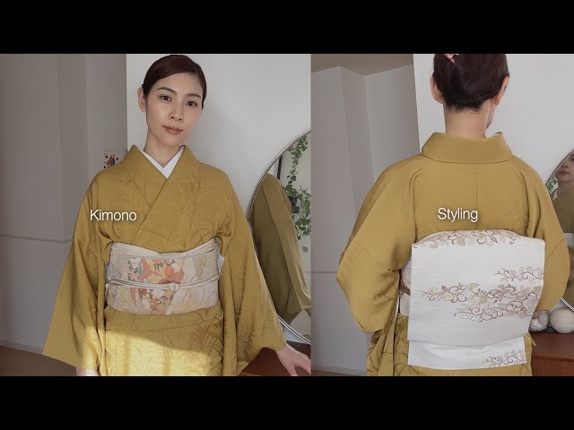 色無地に名古屋帯と袋帯を合わせてみました | Kimono Styling - YouTube