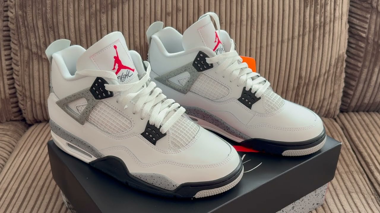 Nike Air Jordan 4 - White Cement - Unboxing & First Look - YouTube