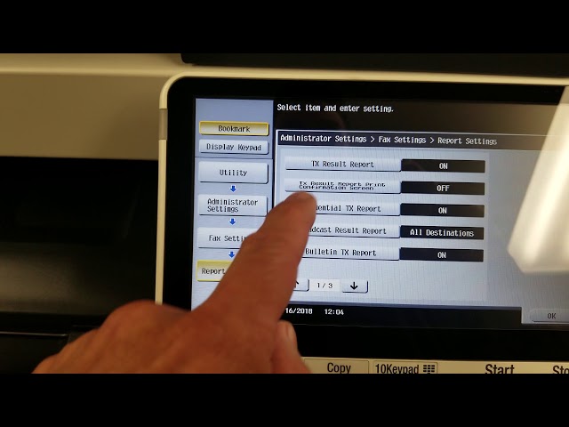 Konica Minolta bizhub c454e fax confirmation report settings - YouTube