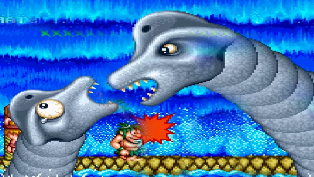 Caveman Ninja JOE & MAC 1991 STAGE 3-2 BOSS AQUA Brachiosaurus
