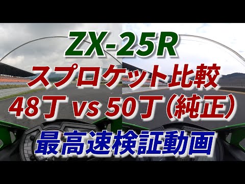 ZX-25R] Maximum speed test with different sprockets: 48 teeth vs