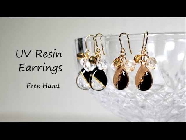 UVレジン】側面ツルツル✧バイカラー✧ゴールドチェーン✧黒×ベージュ