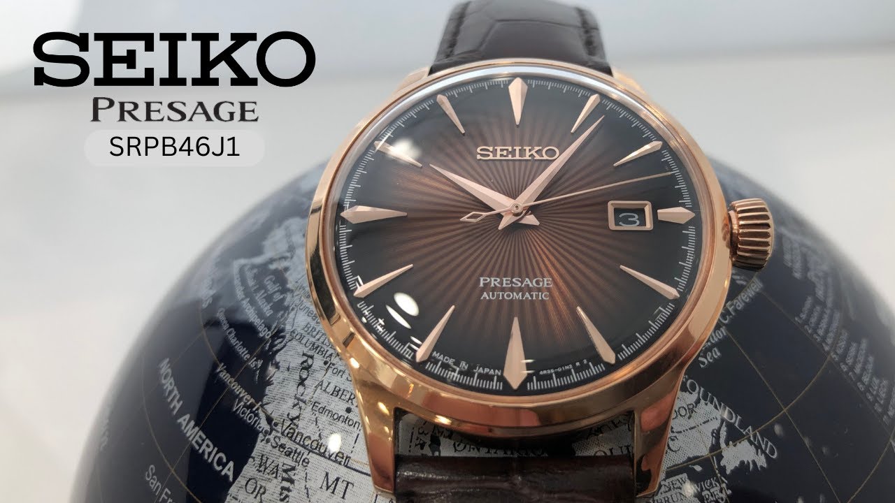 Seiko Presage Cocktail Automatic Rose Gold Case Brown Leather