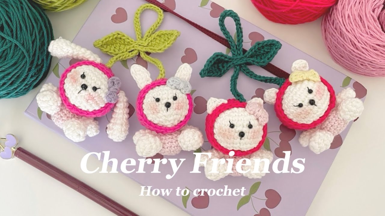 かぎ針編み】さくらんぼうさぎ/ねこ/くまの編み方 - YouTube
