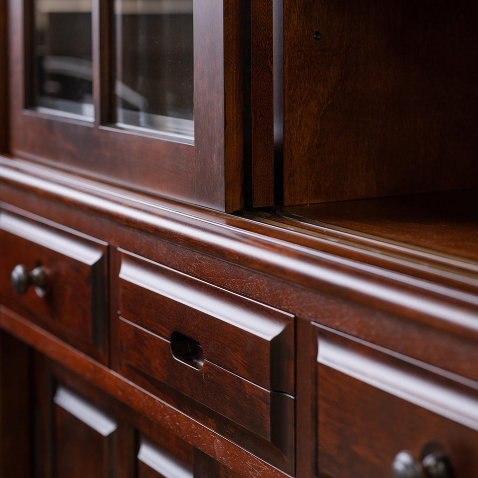 北海道民芸家具 国産家具 W 90cm 食器棚 キャビネット ガラス棚