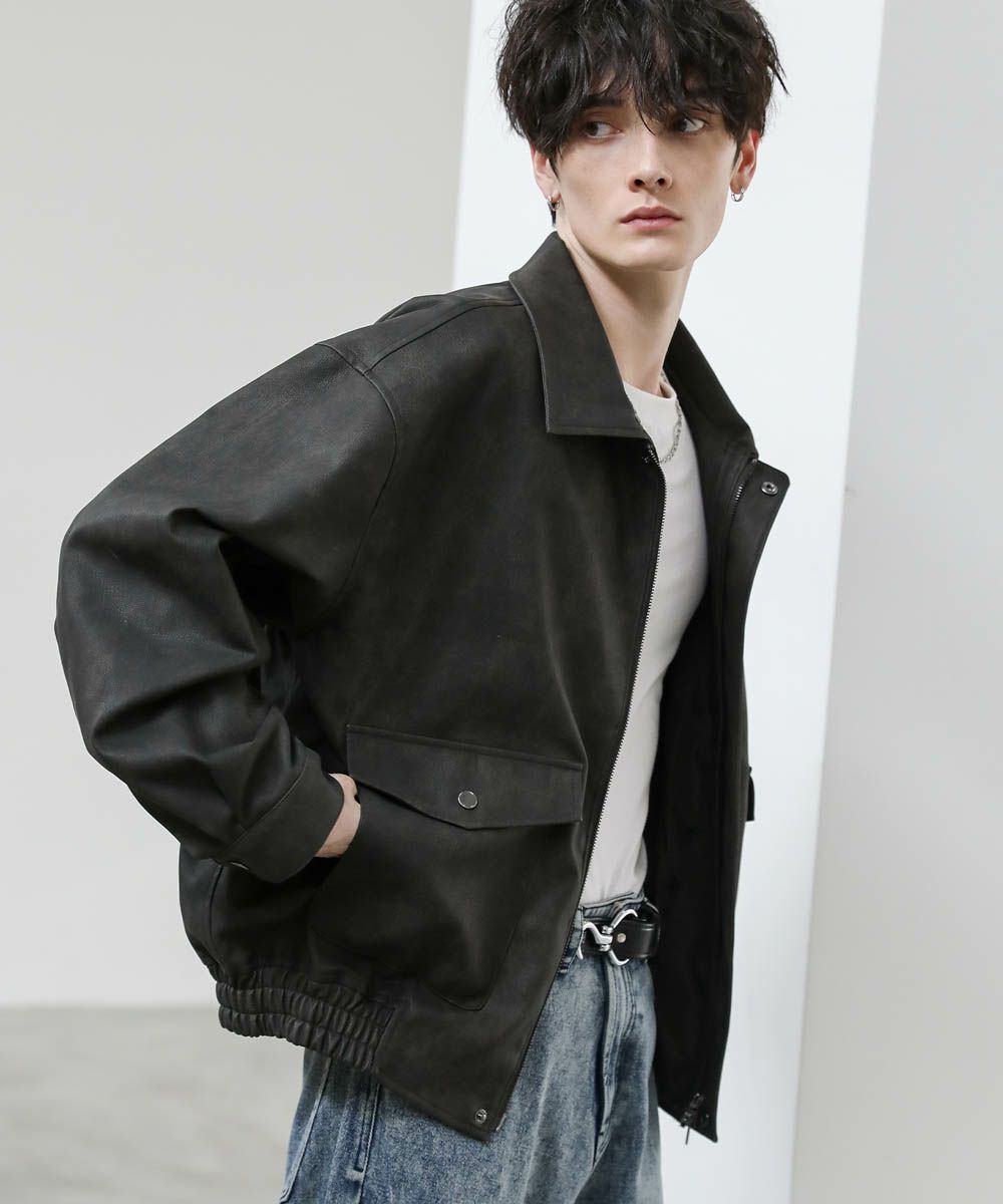 ヴィンテージ加工PUレザーA-2ショートブルゾン | アストロノミー