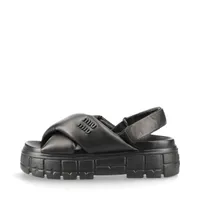 ミュウミュウ レザー サンダル 38 1/2 レディース ブラック クロス