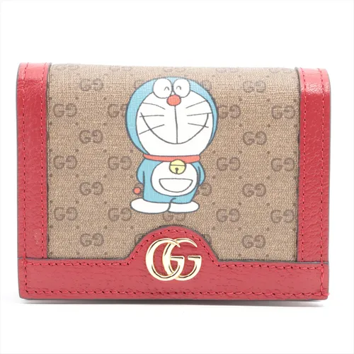 ドラえもん×グッチ ミニGGスプリーム 647788 PVC×レザー 財布 ベージュ