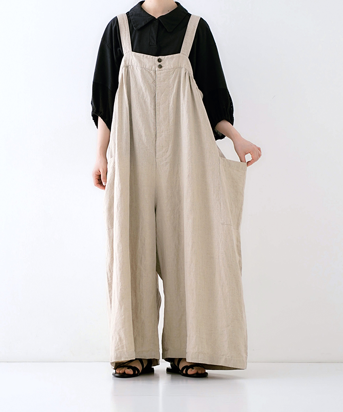 ブラックリネンワイドサロペット｜nest Robe / CONFECT ONLINE SHOP