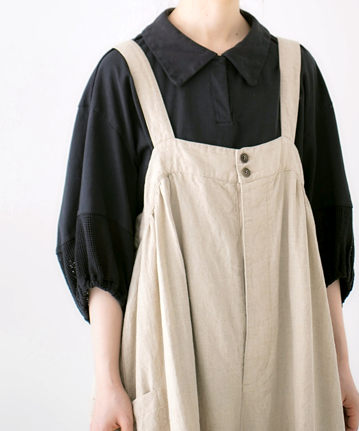 ブラックリネンワイドサロペット｜nest Robe / CONFECT ONLINE SHOP