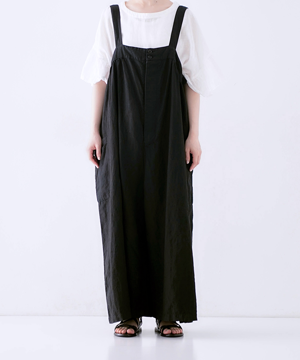 ブラックリネンワイドサロペット｜nest Robe / CONFECT ONLINE SHOP