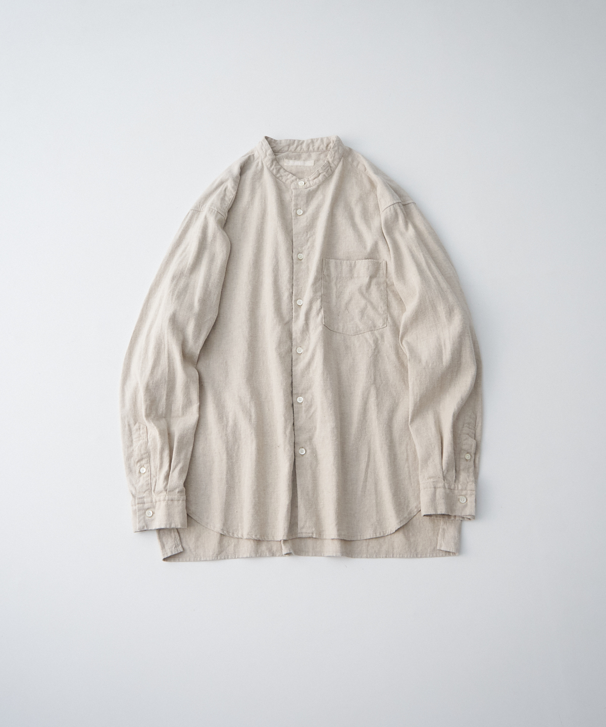 UpcycleLino] 起毛リネン バンドカラーシャツ｜nest Robe / CONFECT