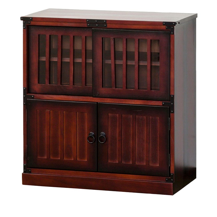 送料無料】 民芸調 水屋 和タンス 収納棚 引き戸 扉付き 和風 天然木