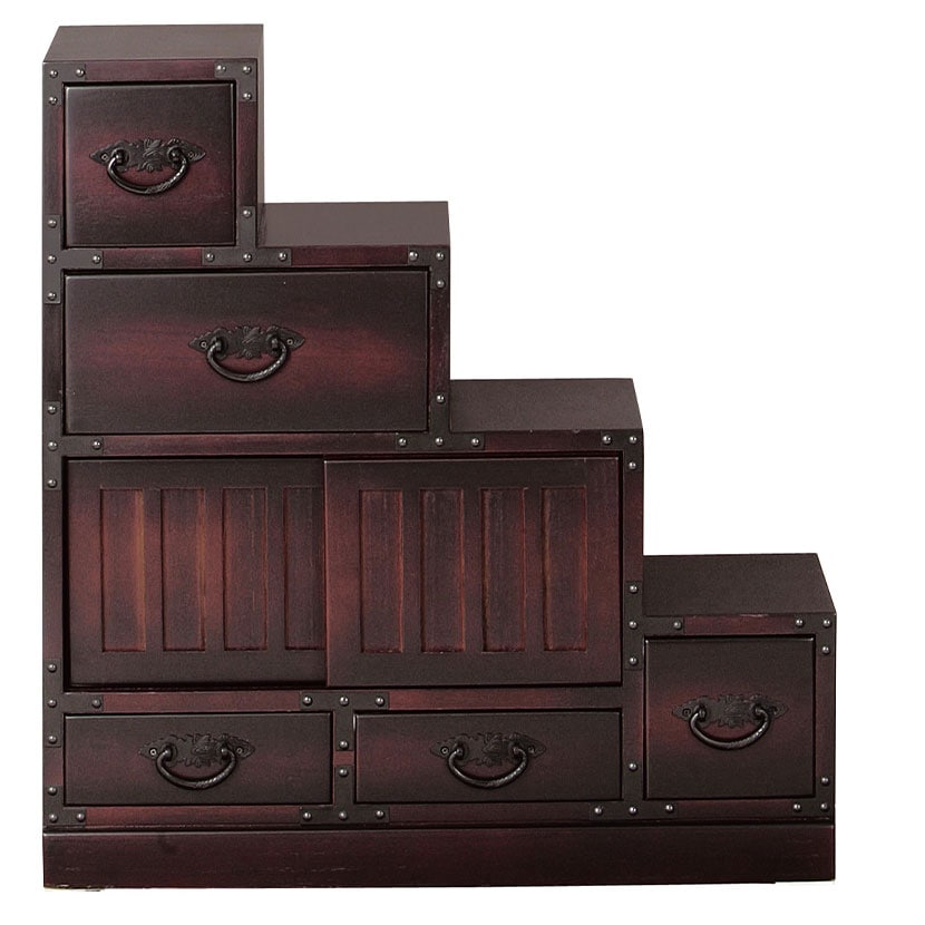 送料無料】 民芸調 階段箪笥 右下がり 和タンス 収納棚 引き出し