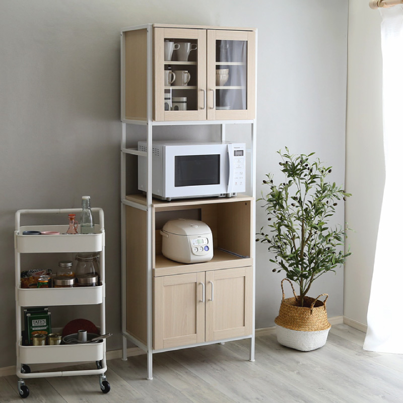 送料無料】スリムで使いやすいナチュラルウッド食器棚 64cm幅