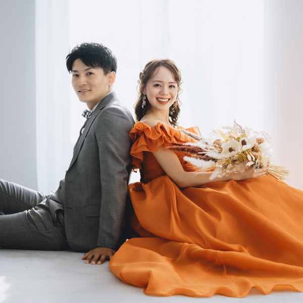 送料無料】オレンジフリルオフショルダードレス |ウェディングドレス