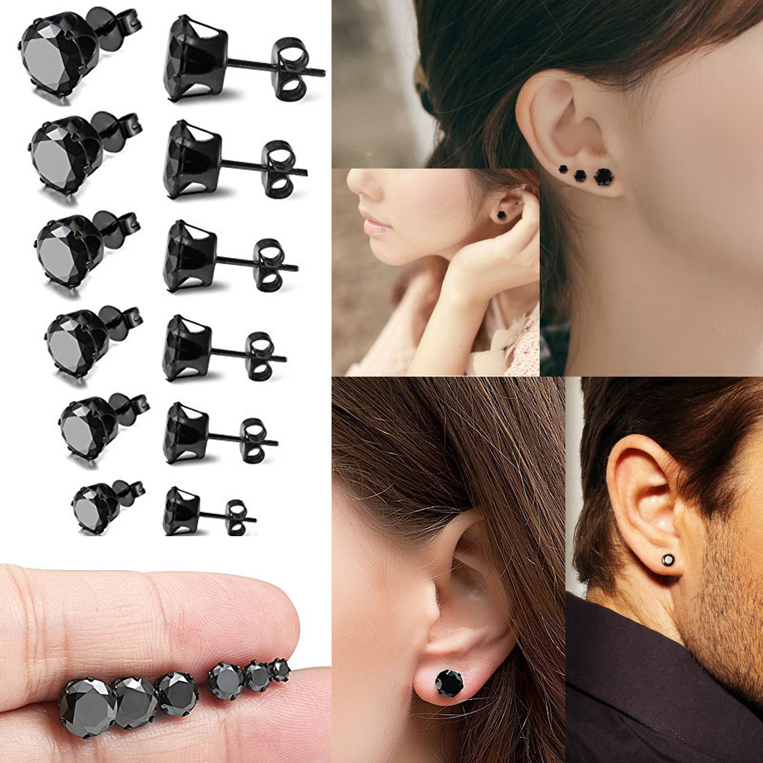 楽天市場】ブラックジルコニアブラックステンレスピアス 1個販売 黒色