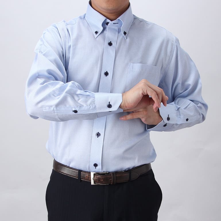 楽天市場】ワイシャツ 長袖 ボタンダウン ブルー 青 ストライプ メンズ