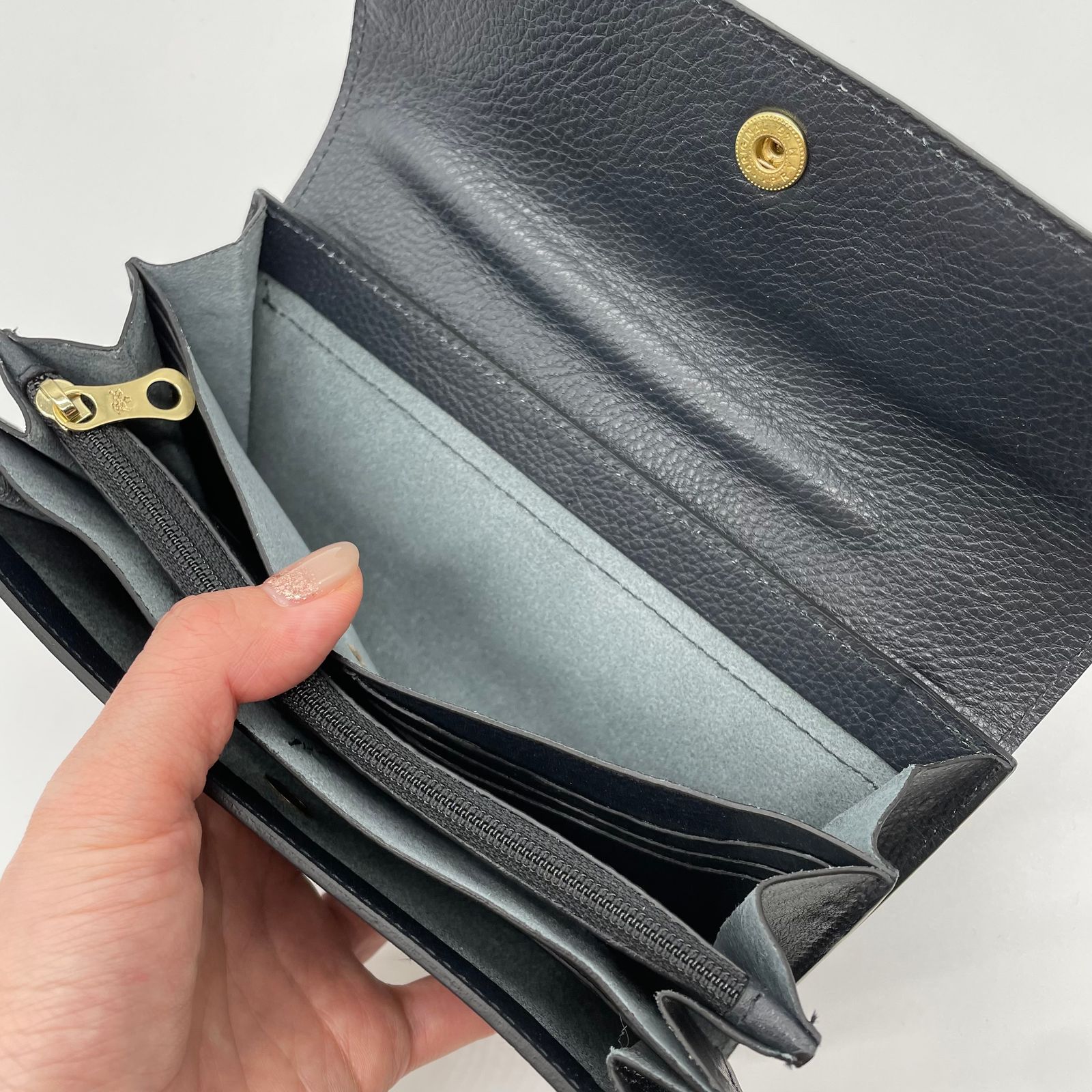 IL BISONTE - ロングウォレット/スナップボタン長財布/ネイビー