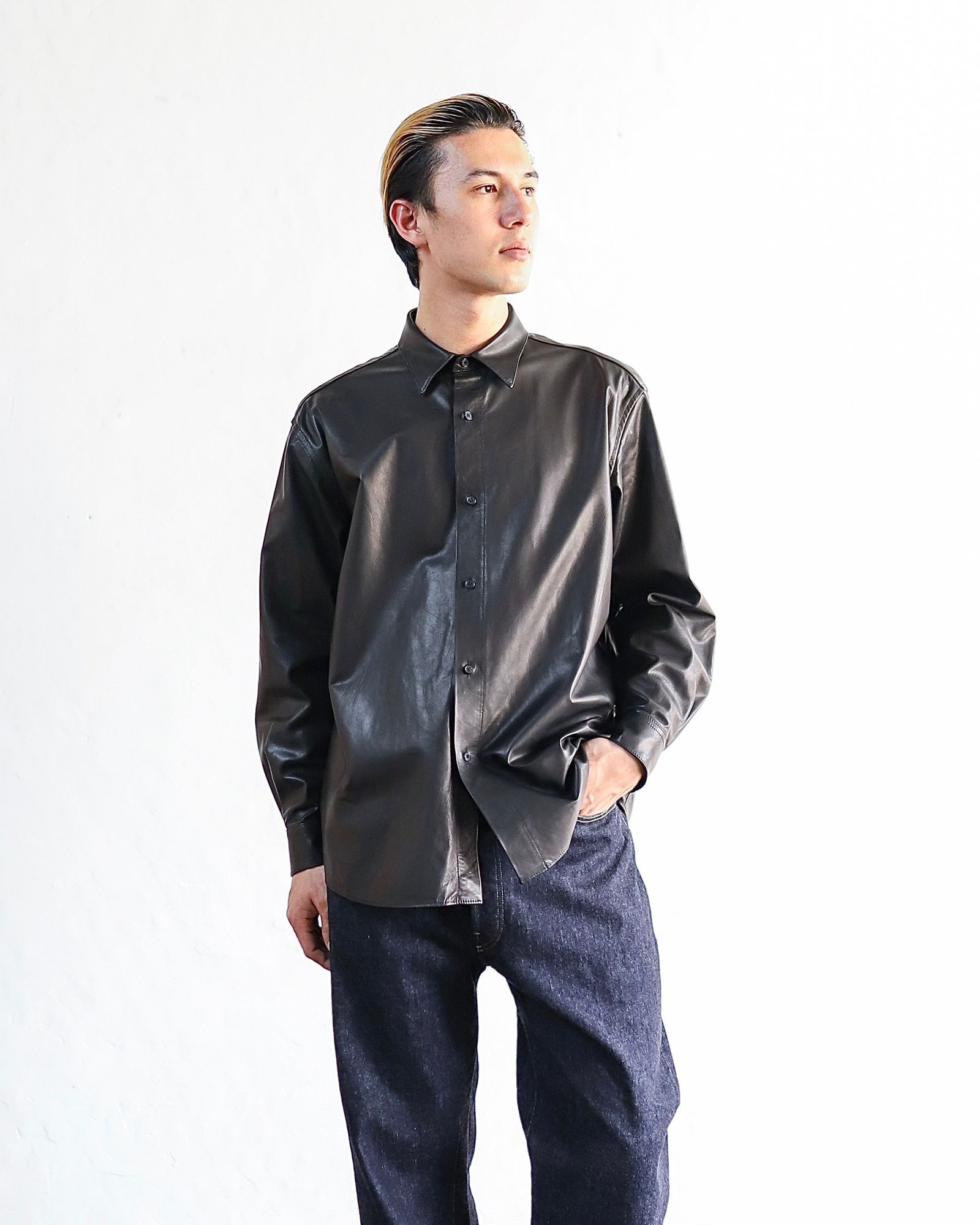 A.PRESSE - アプレッセ 25SS Leather Regular Collar Shirt(25АР-02