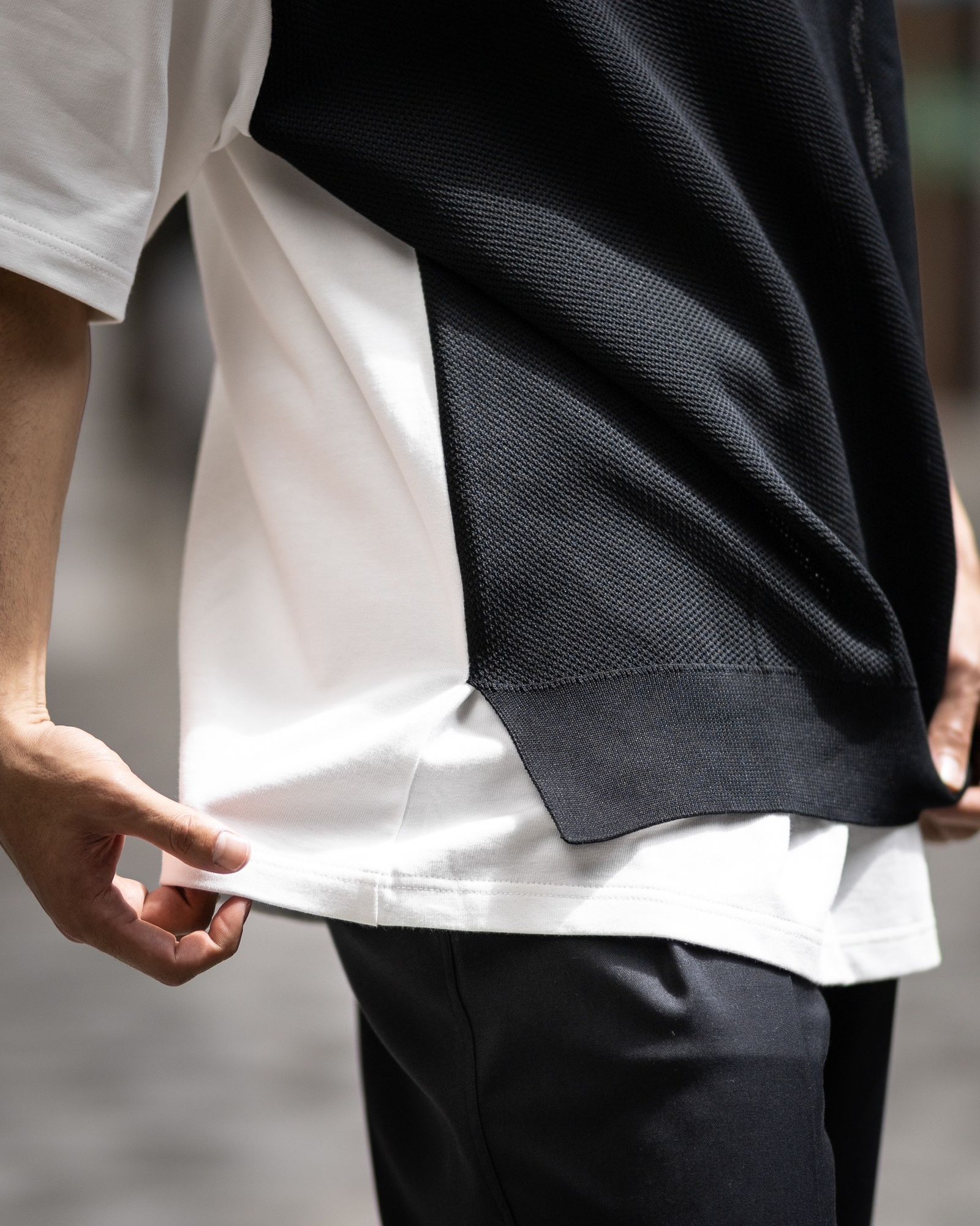 COMME des GARCONS HOMME 異素材切り替えTシャツ (WHITE) スタイル