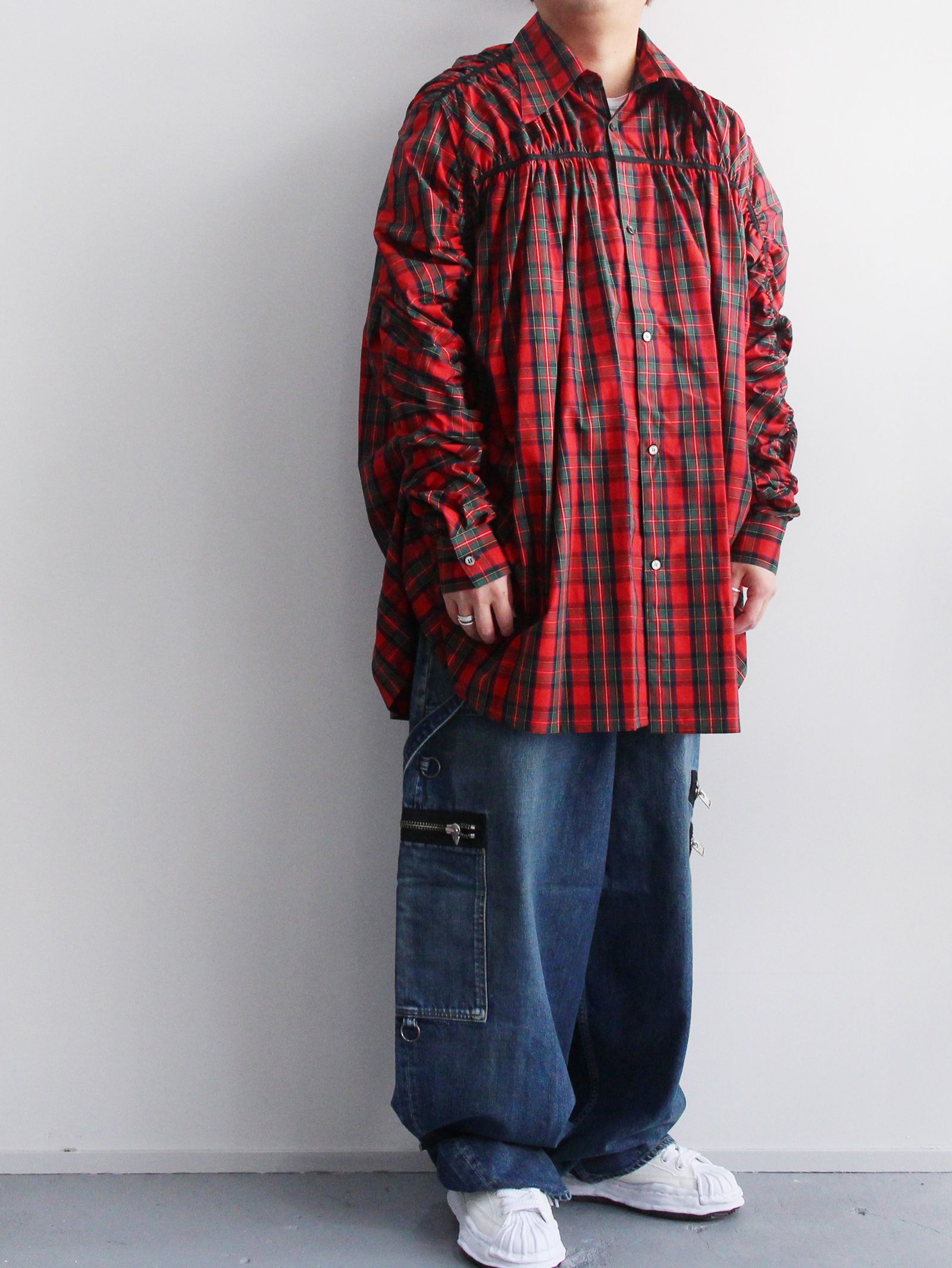 KIDILL - ギャザード シャツ - GATHERED SHIRT NAVY RED CHECK