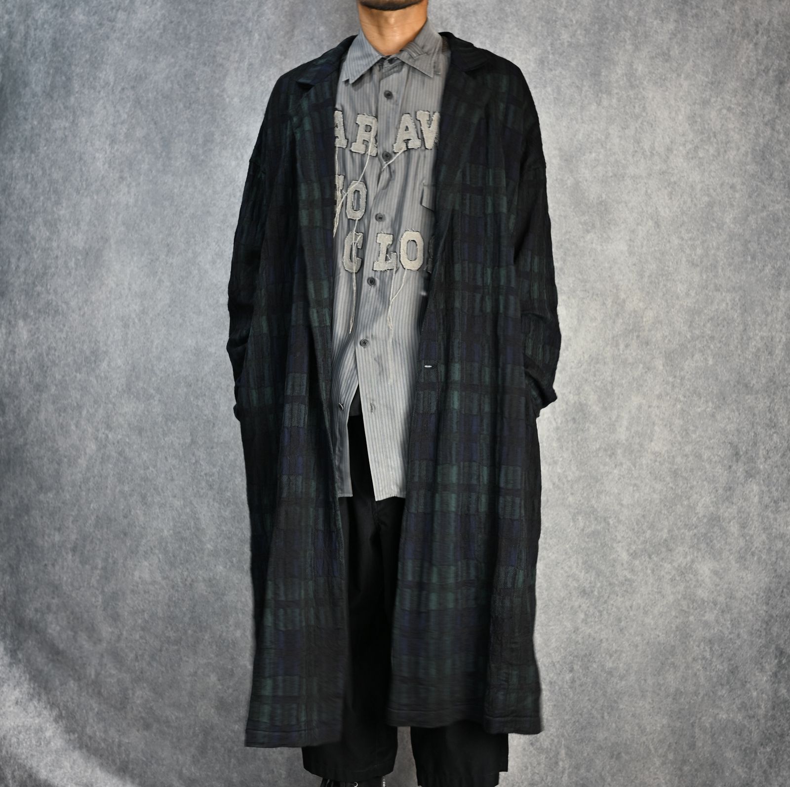 yohji yamamoto - ムラ染めチェック コート （BLACK） / HO-T74-177