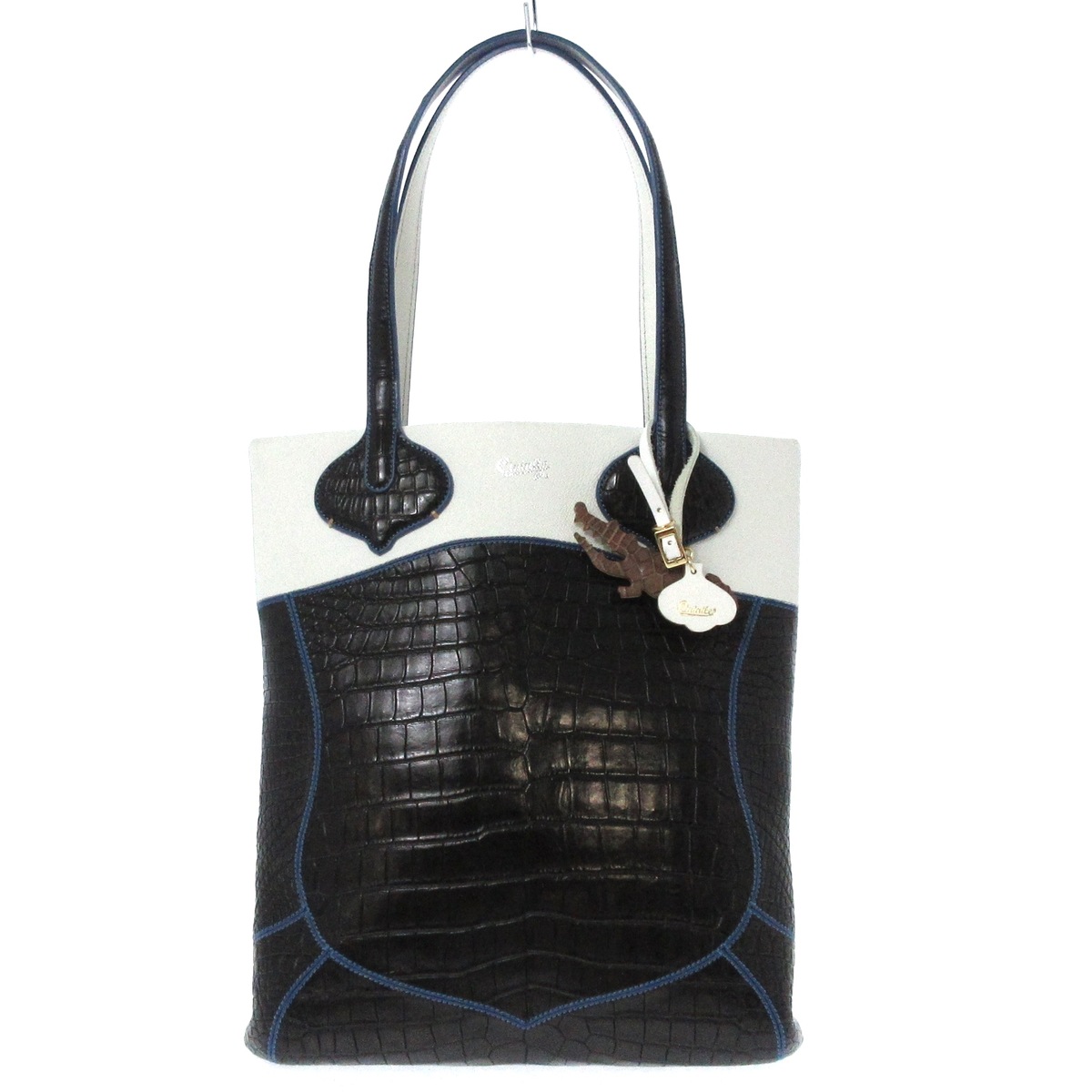 チビナイル/トートバッグ/ジータ/白×黒×ブルー/レザー×クロコダイルの