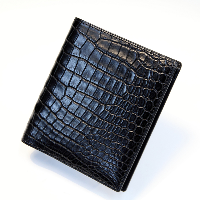 二つ折り財布（切り目） 縦カード [HI1302] クロコダイルレザー