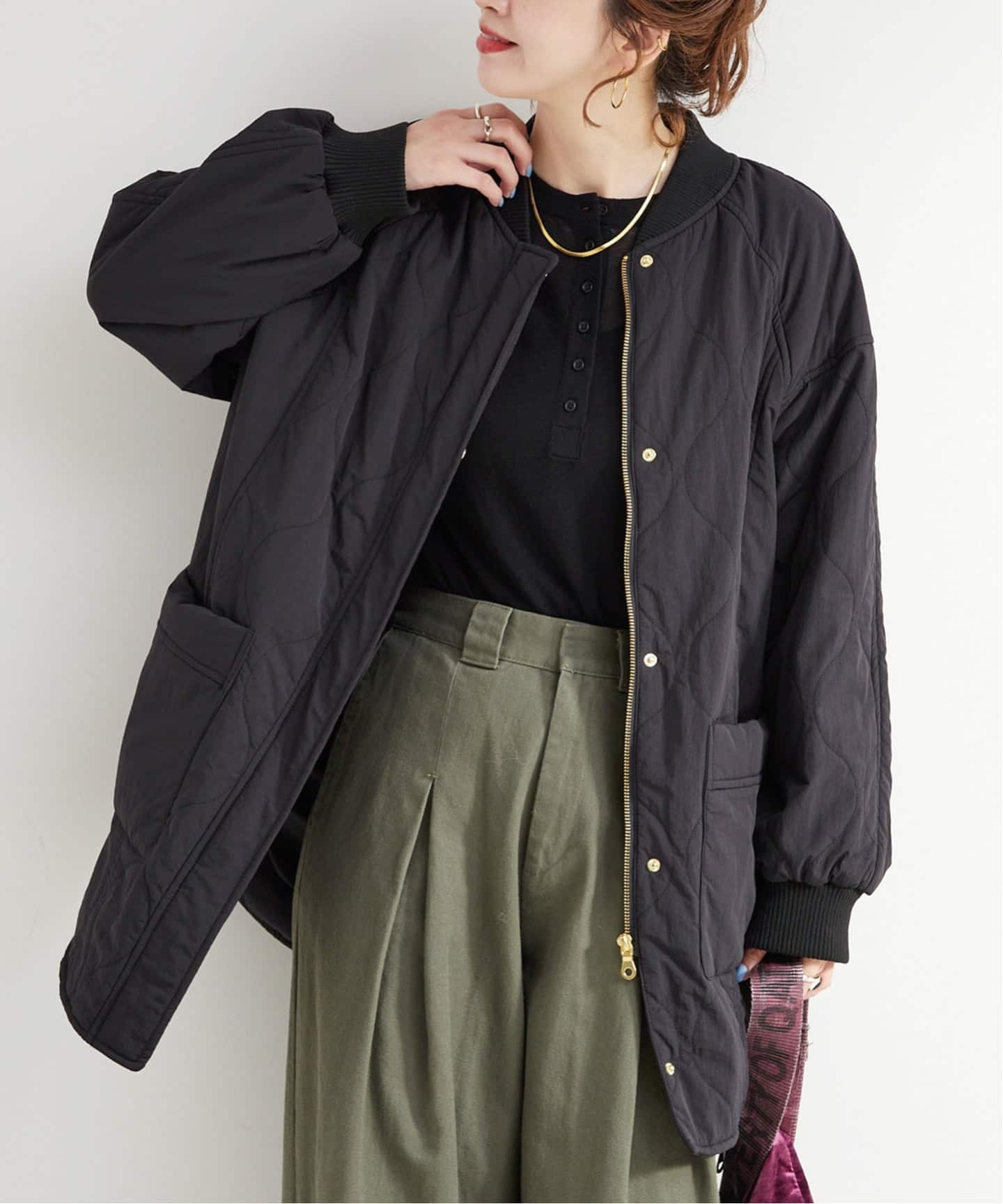 追加5》保温 / リブ付き中綿ブルゾン（中綿・キルティング）｜B.C