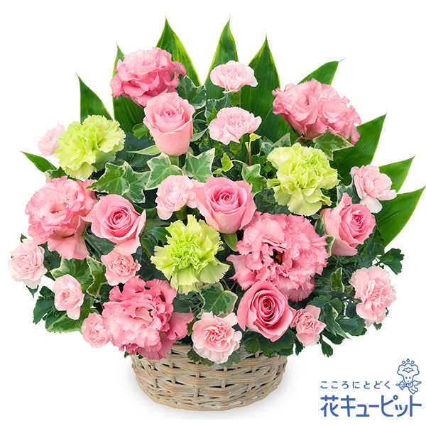 ピンク色のバスケットアレンジメント - フラワーアレンジメント