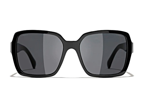Chanel Square Black Frame Gold Tone Chanel Logo / Gray Lenses